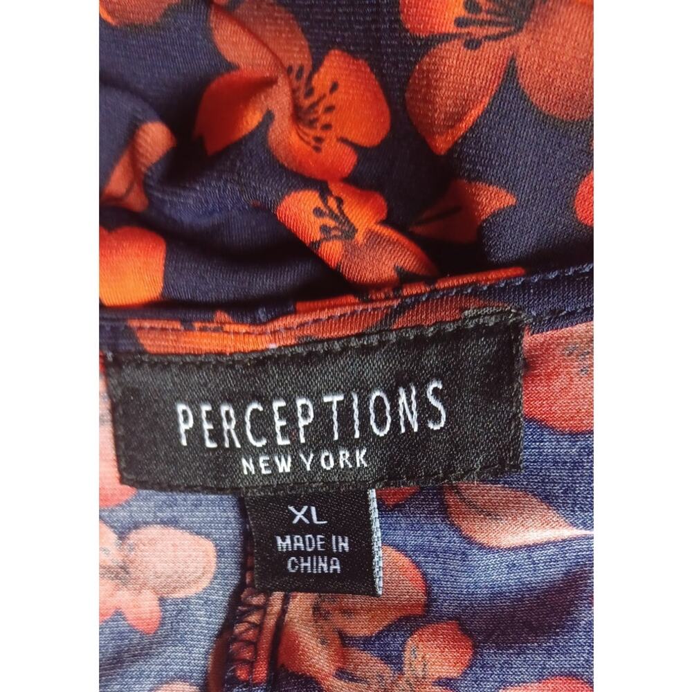 Perceptions New York XL Navy Red Floral Faux Wrap Midi Dress Stretch - Picture 6 of 8